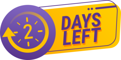 2 dagen links countdown PNG illustratie sjabloon. countdown dagen teken naar evenement in geel en Purper kleur.