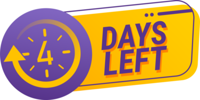 4 dagen links countdown PNG illustratie sjabloon. countdown dagen teken naar evenement in geel en Purper kleur.