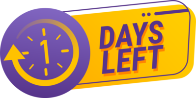 1 dagen links countdown PNG illustratie sjabloon. countdown dagen teken naar evenement in geel en Purper kleur.