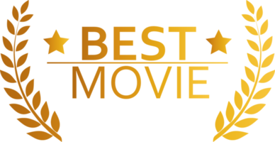 Best movie award illustration in golden colors. Tribute sign with laurel wreath. png