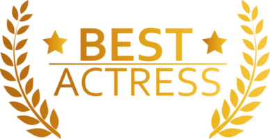 Best actress award illustration in golden colors. Tribute sign with laurel wreath. png