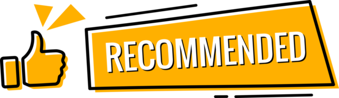 Recommended with thumbs up sticker illustration in yellow colors. png