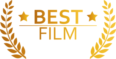 Best film award illustration in golden colors. Tribute sign with laurel wreath. png