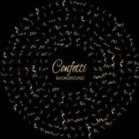 Golden Confetti And Streamer Ribbon Falling On Black Background. Vector