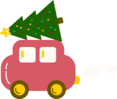 coche de navidad que lleva el árbol. suministros de impresión de navidad. feliz fiesta de navidad gente celebrando navidad ilustración plana. papel de regalo. suministros de impresión navideña. feliz fiesta de navidad png