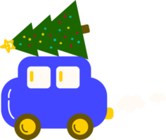 coche de navidad que lleva el árbol. suministros de impresión de navidad. feliz fiesta de navidad gente celebrando navidad ilustración plana. papel de regalo. suministros de impresión navideña. feliz fiesta de navidad png