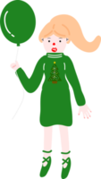 Christmas girl holding balloons in hand png