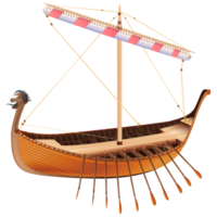 Drakkar. Viking rowing Ship in realistic style. Norman ship sailing. Colorful png illustration.