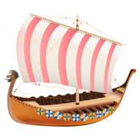 Draccar escandinavo vikingo en estilo realista. barco normando navegando. ilustración png colorida.