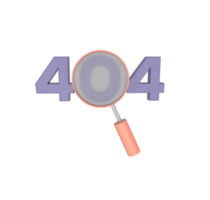 ilustración 3d mínima página de error 404 no encontrada actualizaciones del sistema, mantenimiento del sistema. lupa de cristal. png