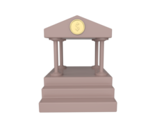 icône de bâtiment de banque d'illustration 3d minimale avec signe de pièce d'or dollar, style antique avec le pilier. png