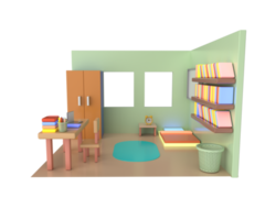 minimal 3d Illustration Living room interior design concept 3d render. png