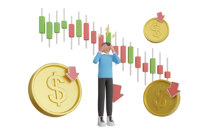 3d illustration av ekonomisk lågkonjunktur. 3d illustration av värld kris. stock marknader ner Diagram. finansiell stagnation, lågkonjunktur, kris, företag krascha och ekonomisk kollaps.3d illustration. png