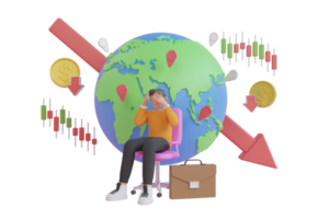 3D Illustration of Economic Recession. 3D Illustration of World Crisis. Stock markets down chart. financial stagnation, recession, crisis, business crash and economic collapse.3d illustration. png