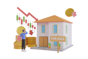 3D Illustration of Economic Recession. 3D Illustration of World Crisis. Stock markets down chart. financial stagnation, recession, crisis, business crash and economic collapse.3d illustration. png