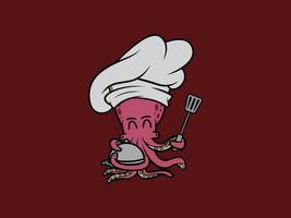 octopus chef logo or icon with a classic look vector