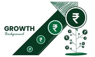 Money Growth Concept. Indian rupee growing on plant with growth arrow. Vector illustration of investment and analysis money cash profits. Financial Investments.