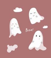Set of cute funny happy ghosts. Baby creepy boo characters for kids. Magic scary spirits. simple flat cartoon ghosts vector
