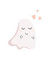 Cute loving ghost. Illustration White cartoon ghost for children's book, postcard, poster, print on clothing, packaging. vector