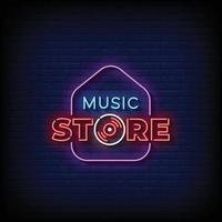 Neon Sign music store with Brick Wall Background vector