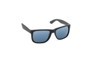 black frame blue lens polarized sunglasses on isolated white background photo