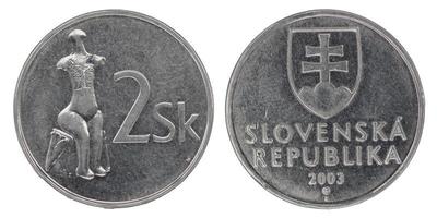 2 Slovakian crown koruna SKK coin with both sides on isolated white background photo