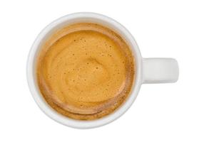 Espresso coffee from top high angle view, isolated on white background photo