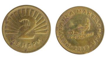 2 Macedonian Denar MKD coin with both sides on isolated white background photo