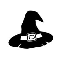 Witch hat sketch. Black hat silhouette. Halloween symbol. Design element for Halloween and cosplay. Isolated vector illustration