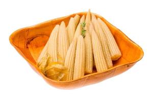 Baby corn in a bowl on white background photo