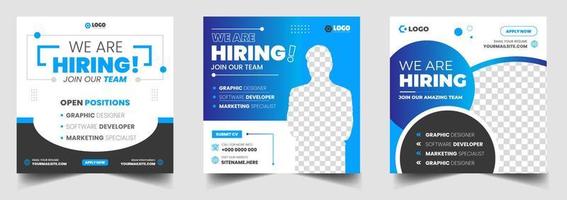 We are hiring job vacancy social media post banner design template with blue color. We are hiring job vacancy square web banner design. vector