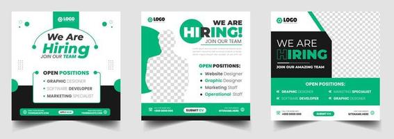 We are hiring job vacancy social media post banner design template with green color. We are hiring job vacancy square web banner design. vector