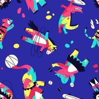 Seamless pattern of circus animals painted with multi-colored bright paints vector