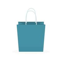 Blue paper shopping bag icon isolated on white background. Flat style vector illustration. Template for your design projects.