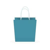 Blue paper shopping bag icon isolated on white background. Flat style vector illustration. Template for your design projects.