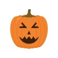 Halloween Pumpkin with smiling face icon isolated on white. Cute cartoon Jack-o'-Lantern. Halloween party decorations. Easy to edit vector template