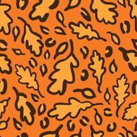 Fall Leopard or jaguar seamless pattern made of oak leaves. Trendy animal print with autumn colors. Vector background for fabric, wrapping paper, textile, wallpaper, etc