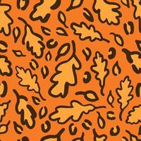 Fall Leopard or jaguar seamless pattern made of oak leaves. Trendy animal print with autumn colors. Vector background for fabric, wrapping paper, textile, wallpaper, etc