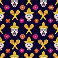 Dia de los Muertos seamless pattern of traditional Mexican symbols. Easy to edit vector template for greeting card, banner, poster, party invitation, fabric, textile, wrapping paper, etc