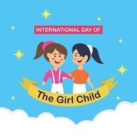 illustration vector graphic of a pair of twin girls side by side together, showing the stars, perfect for international day, girl child, celebrate, greeting card, etc.