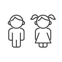 Boy and girl line icon set. Kids outline figure. Children symbols, vector illustration on white background