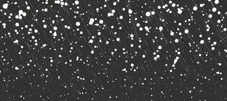 condiciones climáticas de tormenta de invierno. nevadas de dibujos animados de vacaciones con lluvia. copos al azar en el cielo sobre fondo negro vector