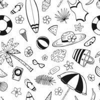 Seamless pattern with summer beach set. Hand drawn illustration converted to vector. vector