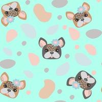 Kawaii Cute bulldog seamless pattern. Vector flat cartoon illustration.