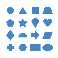 Collection of basic 2D shapes for kids learning, blue geometric shape flash cards for preschool and kindergarten. Illustration of a simple 2 dimensional flat shape symbol set for education. vector
