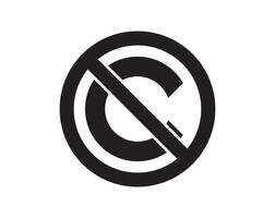 Creative commons public domain. Copyright, copy writing or bookmark icon. Vector symbol of prohibition. Non copyright icon sign. Free to use. Without legal recognition. Graphic design illustration.