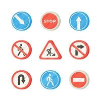 Illustration of various road signs isolated on a white background. Set of road signs, flat design, traffic safety. vector