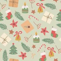 Christmas holiday flat vector seamless pattern. Traditional xmas attributes decorative backdrop