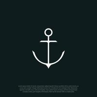 blanco y negro simple minimalista vector línea arte ancla mar barco logo vector