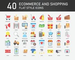 Ecommerce and Shopping flat icon collection, contains such icons  as commerce, shipping, delivery and online shopping. Simple web icons set. vector